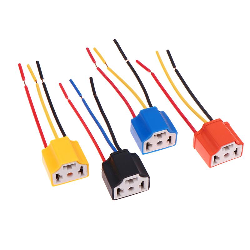 2 Stück/Set Keramik-Lampenfassung H4 für Auto mit 3 Löchern Kupferdraht Verkabelung Lampenstecker Auto-Scheinwerferlampenhalter Lichtstrahl-Sockelstecker