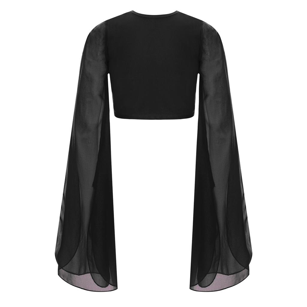 Girls Classical Dance Crop Top: V Neck Split Flared Sleeves Elegant Top for Practice Performance