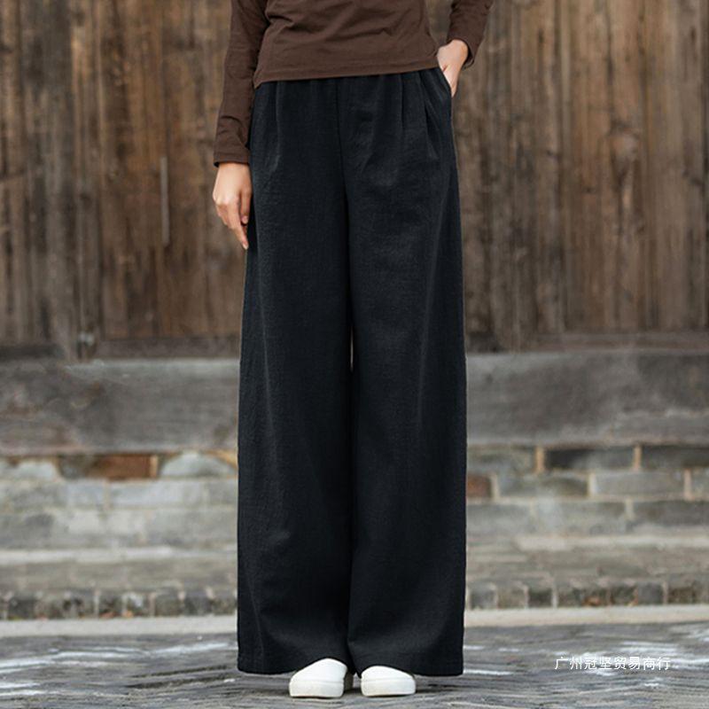 Artistic Spring/Summer Women's Cotton-Linen Wide-Leg Pants, Versatile and Casual