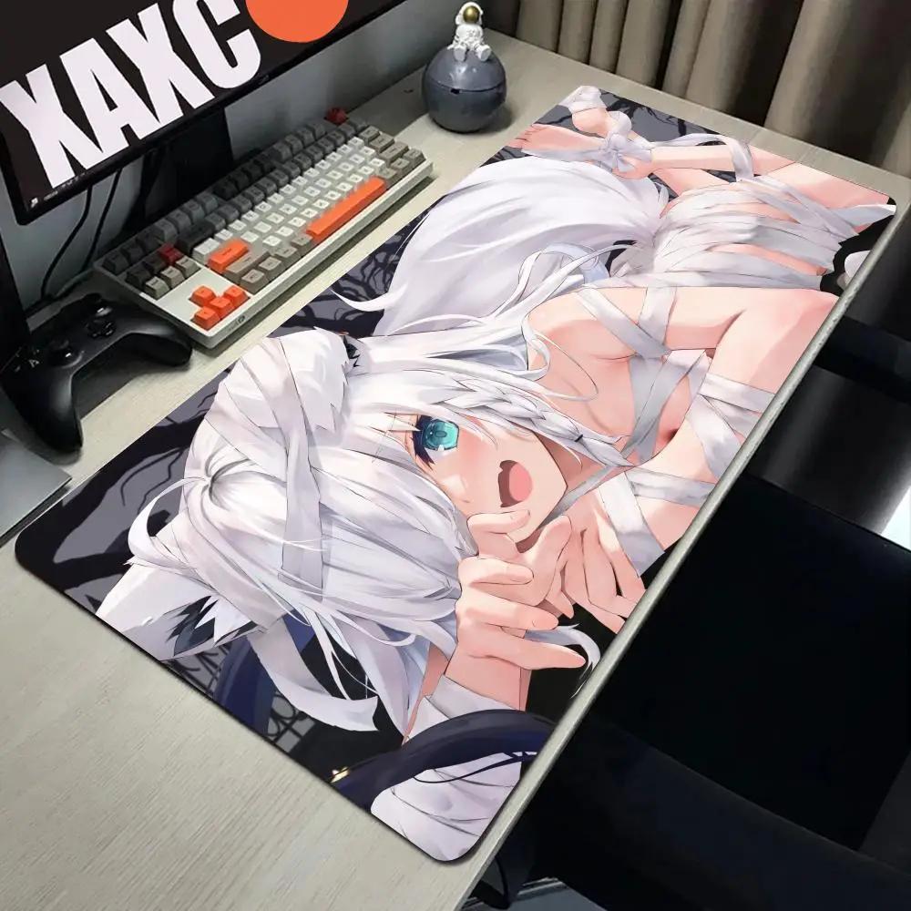 Shirakami Fubuki Mouse Pad Laptop Hololive Black And White Keyboard Rug PC Kawaii Anime Girl Mousepad XXL Gamer Cabinet Desk Mat