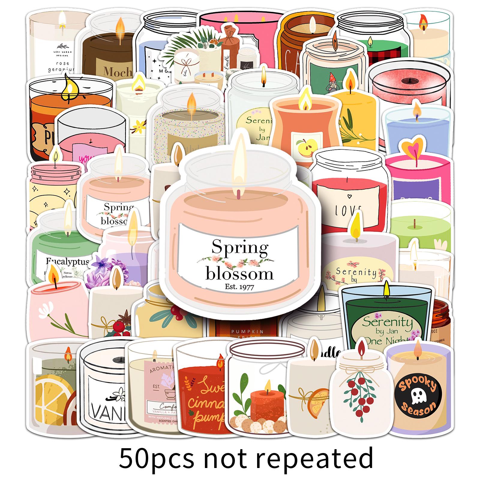 50-Sheet Aromatherapy Candle Stickers: Cartoon Graffiti Party Decorations, Waterproof for Phone, Walls, and Glass.