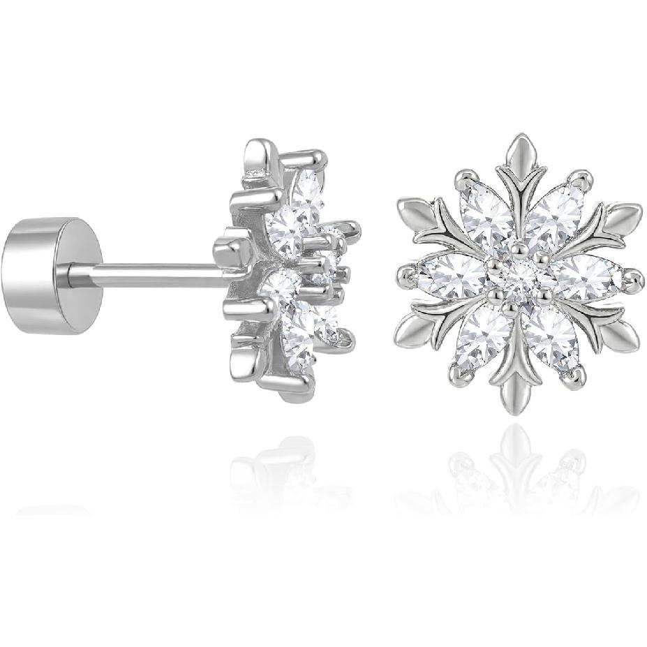 Cicy Bell Womens Flat Back Stud Earrings 18K Gold Plated Hypoallergenic | 316L G23 Surgical Titanium Steel, CZ Stud Jewelry, Tragus Helix Cartilage