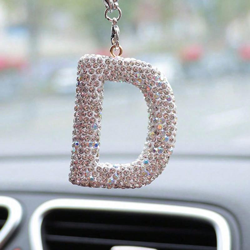 1pc Rhinestone A-Z Letter Car Rearview Mirror Pendant, Car Interior Decor