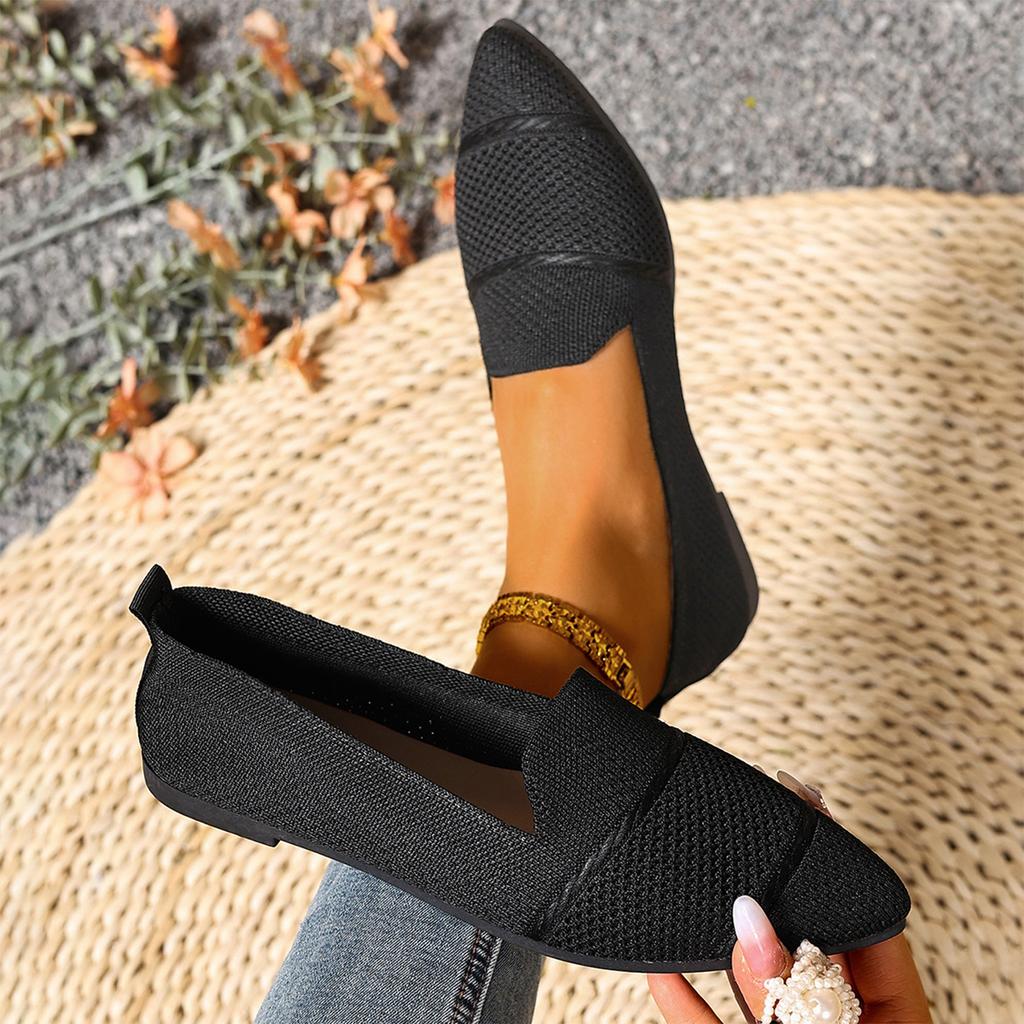 Women Summer Pointed Toe Slip On Flats Breathable Knit Upper Lightweight Flexible Sole Casual Walking Shoes