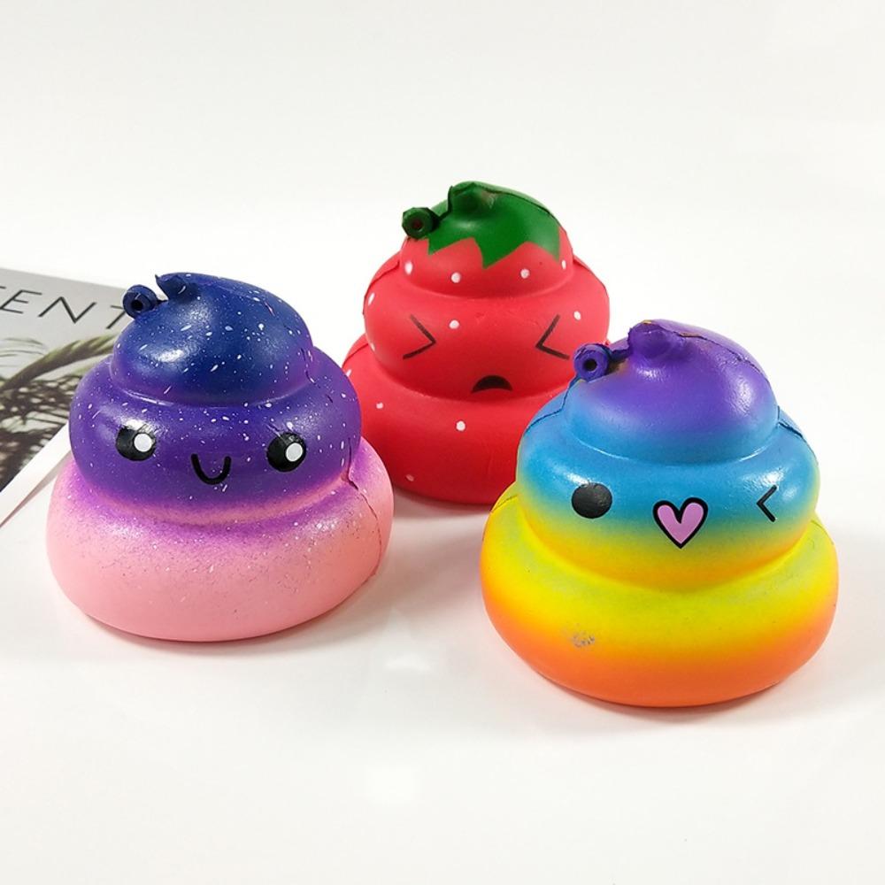 Süßes Cartoon-Kacke Squishy Spielzeug - Langsam aufsteigendes Stressabbau Sensorisches Spielzeug, Regenbogen Galaxie & Erdbeer-Design Dekompression Neuheitsgeschenk