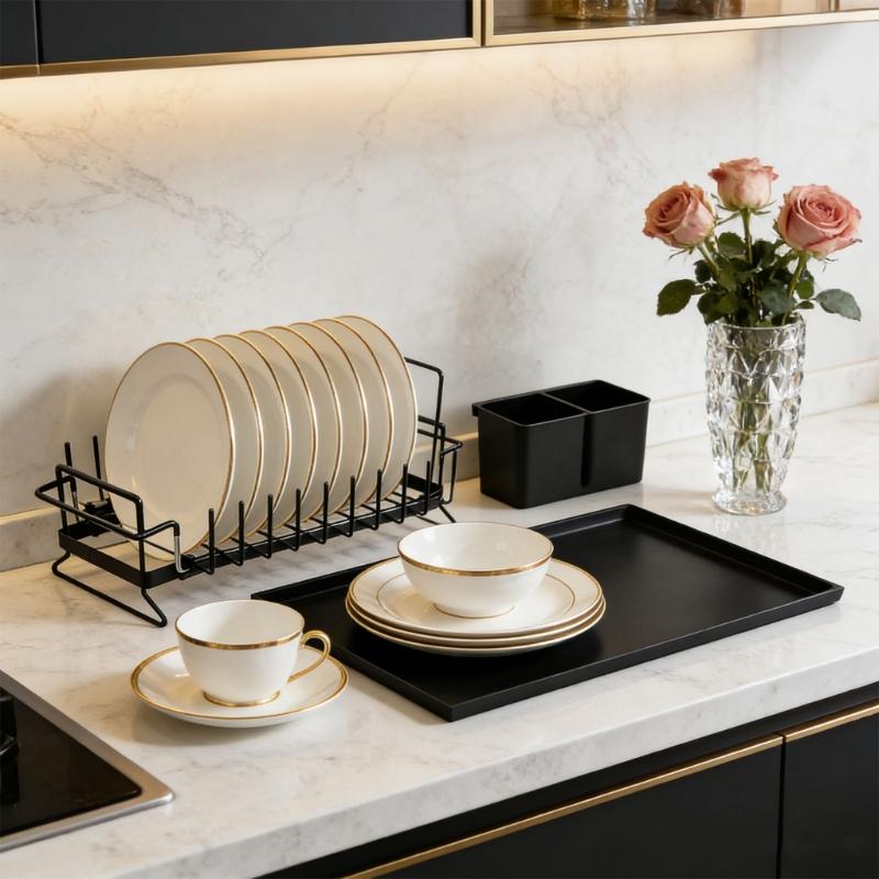 Adjustable Metal Dish Drainer Rack And Silicone Drying Mat Cutlery Holders For Compacts Kitchen Sink Organization Storage