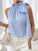 Trendy Casual Striped Ruffled High Neck Tie-Up T-Shirt Top