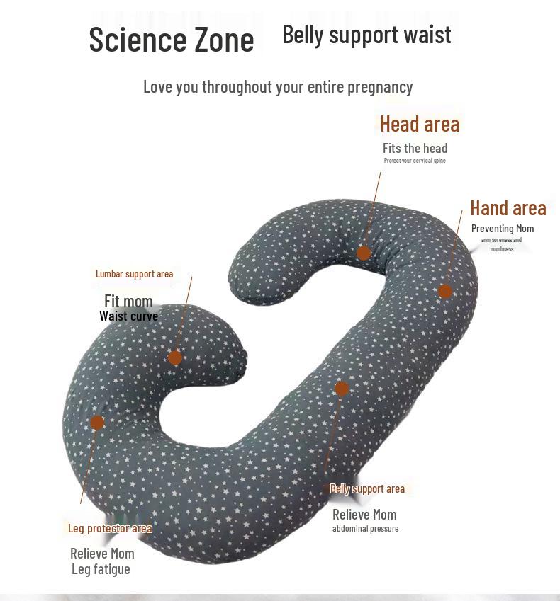 New Star C-Shaped Pregnancy Pillow: Pure Cotton, Solid Color, Provides Belly Support, Waist Protection, and Side Sleep Comfort.
