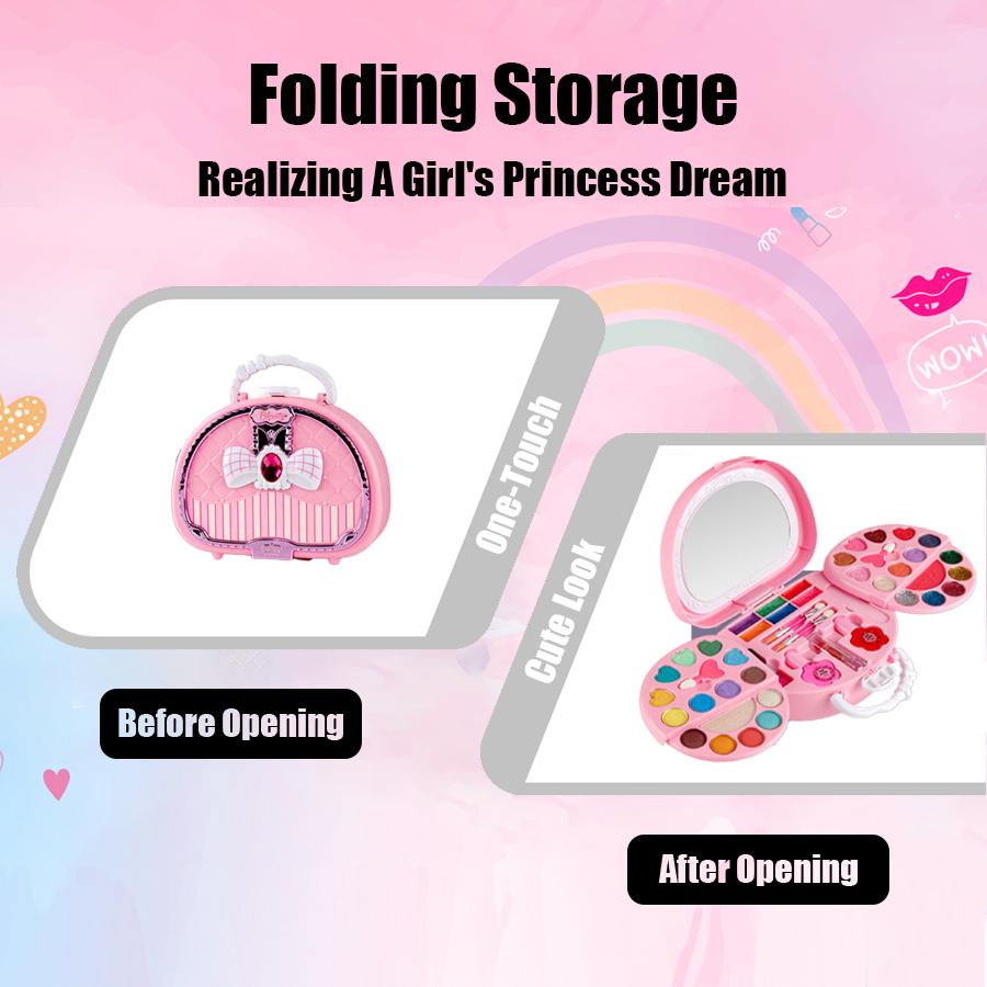 Kids Beauty Toys Makeup Kit Little Bag Washable Pretend Play Cosmetic Set Toys with Mirror Non-Toxic & Safe Birthday Gifts Girl