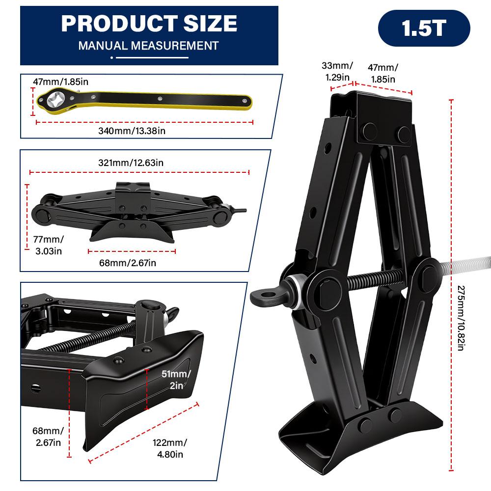 1.5T Car Jacks 2 In 1 Manual Lift Jack Car Repair Tool Lifting Tool with Labor-saving Ratchet Wrench Foldable Jack for Car