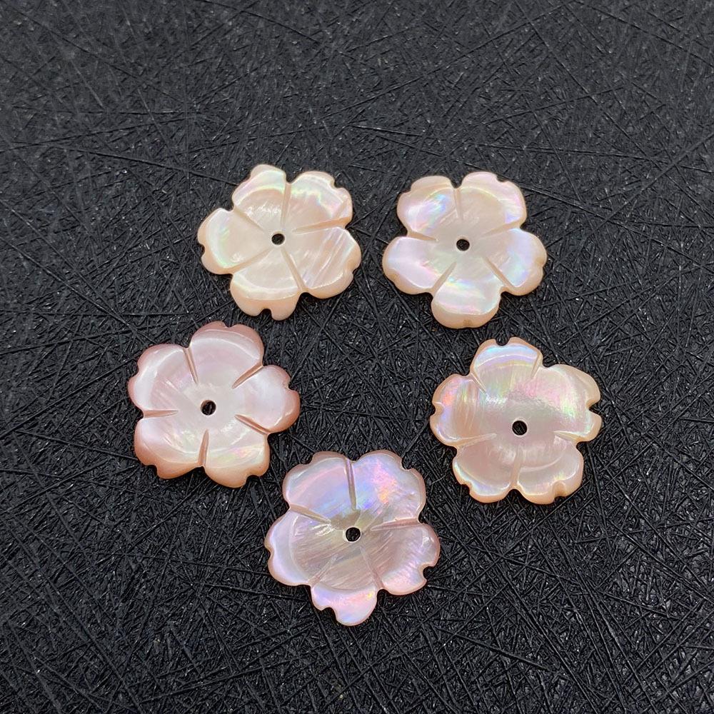 Natural Pink Shell Flower Shaped Beads - Polished Loose Beads for DIY Jewelry