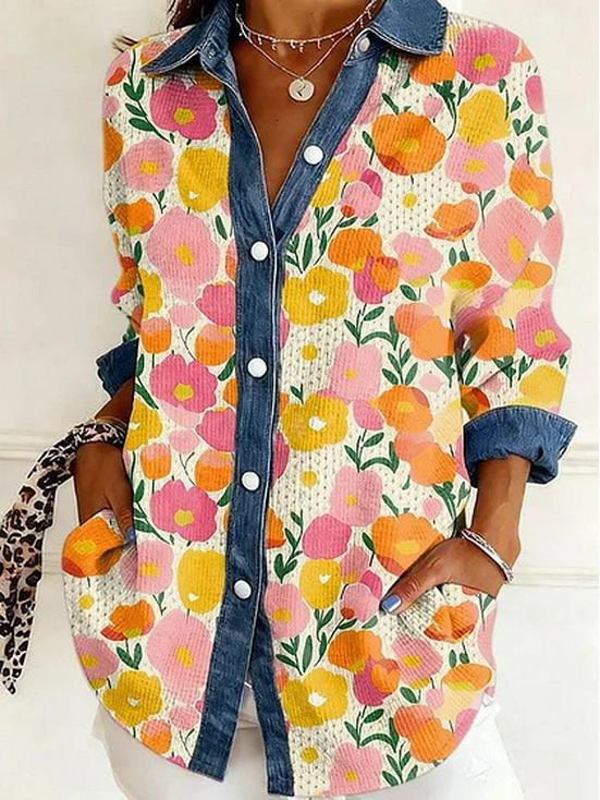 2026 European-American Patchwork Floral 3D Print Women's Spring Cardigan