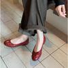 Grape Mother Of The Same Style, Oil Wax Horse Leather Ballet Shoes, Bow, Shallow Mouth, Not Tired Feet, Flat-Soled Single Shoes Women'S Egg Roll Shoes