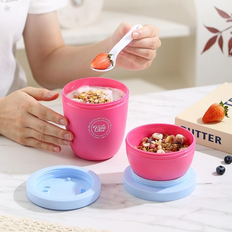 Doppellagiger Overnight Oats Behälter mit Deckeln und Löffeln, Große Kapazität, Haferflocken Müsli Nüsse Joghurt Becher, PP Siegel