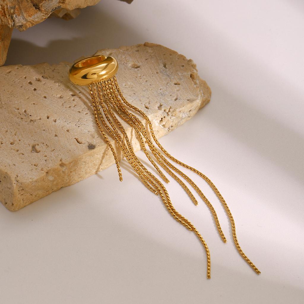 Youthway Trendy Luxury  Gold Stainless Steel Tassel Ear Clip For Women Waterproof Anti Allergic Jewelry New Arrival