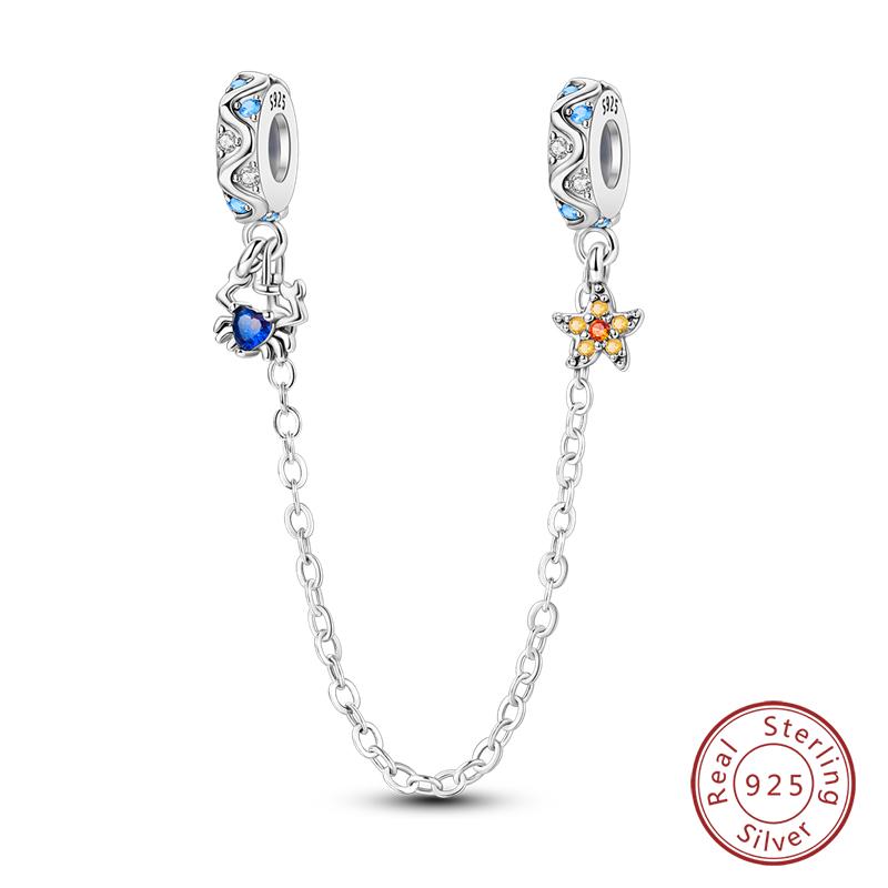 Real 925 Silver Stars & Moon Sunflower Safety Chains Spacer Beads Charms Fit Qikaola 925 Bracelets DIY Jewelry