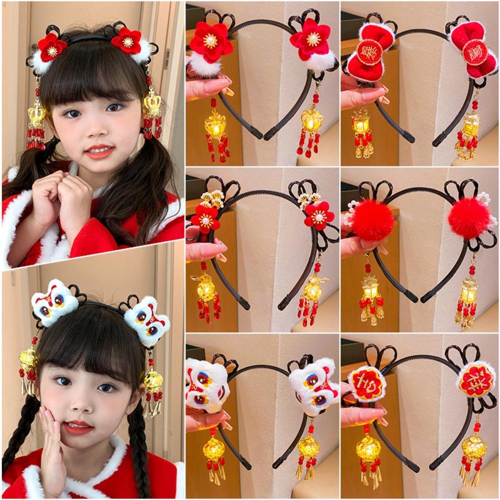 Flower Tassel Hanfu Wig Headband Chinese Style New Year Headdress  Children