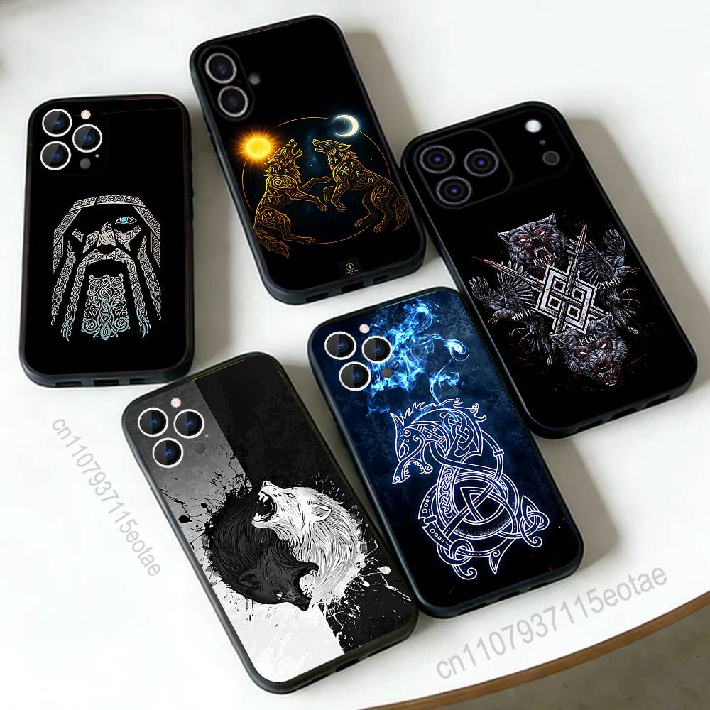Odin AND Fenrir Phone Case Silicone Soft For IPhone 16,17,15,11,13,12,14,Mini,Pro,Max,Plus,Air,E Black