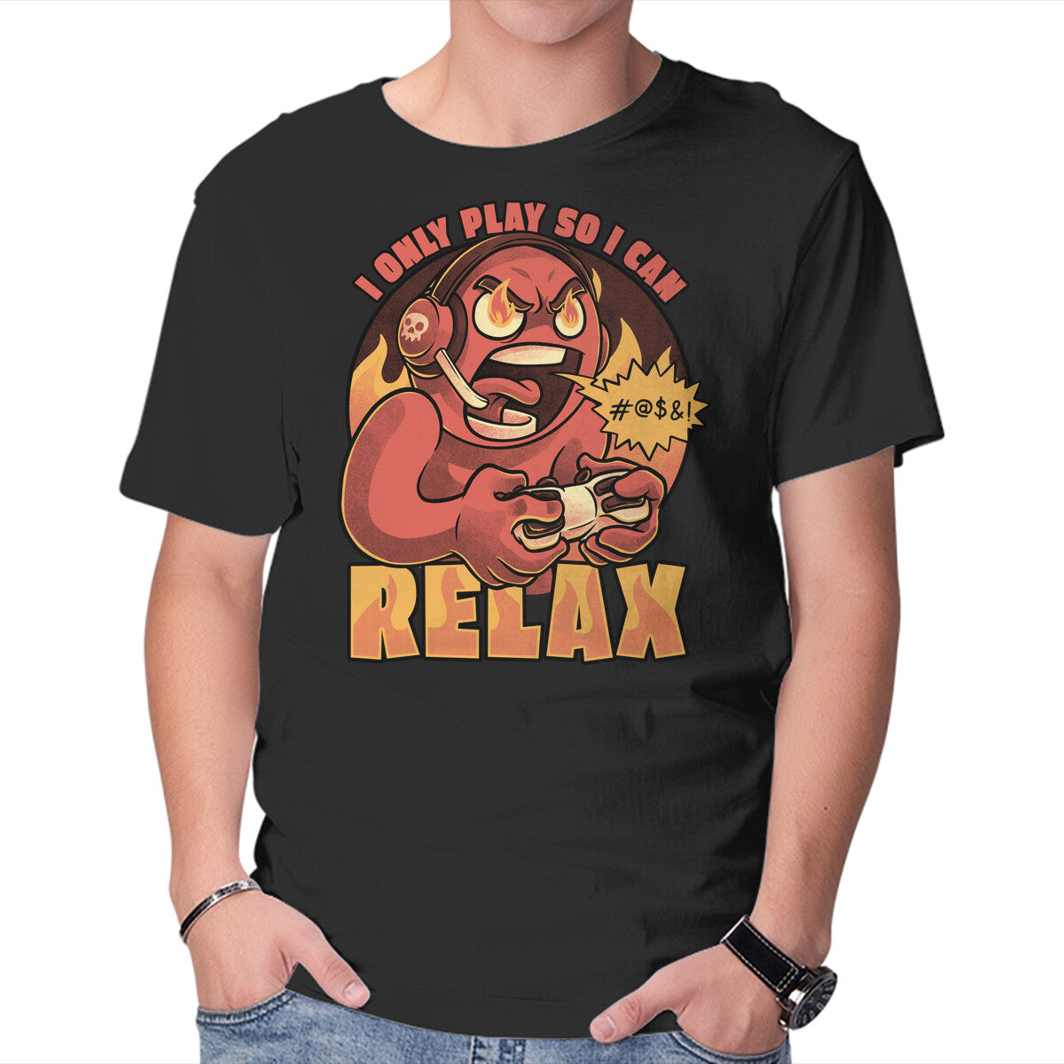 Unisex Crew Neck T-Shirt Video Game Relax Player Graphic Short Sleeve Casual Tee M