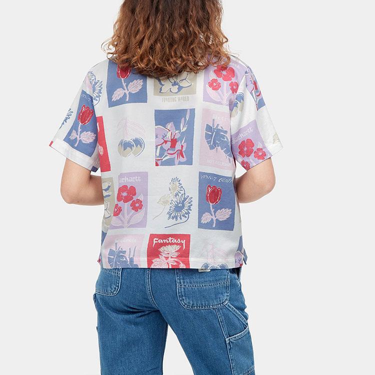 Carhartt WIP Womens S/S Verdanta Shirt White Floral Print Cuban Collar Shirt Women shirts I030049-0RZ-4G