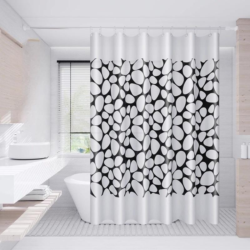 Transparent Waterproof Shower Curtain Bathroom Translucent Partition Curtain Easy Clean Wipe Mildew Proof Curtains with Hooks