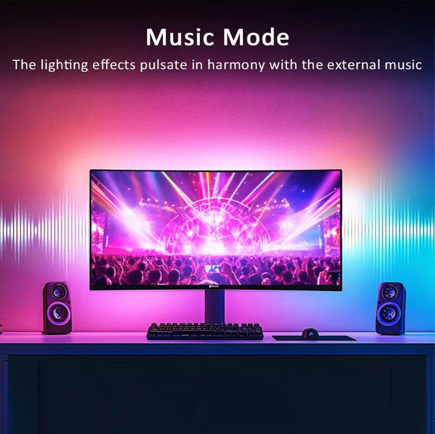 Smart Ambient PC Display Sync Music Computer Monitor Backlight LED Strip Light RGB Color DIY Game Holiday Atmosphere Decor Lamp