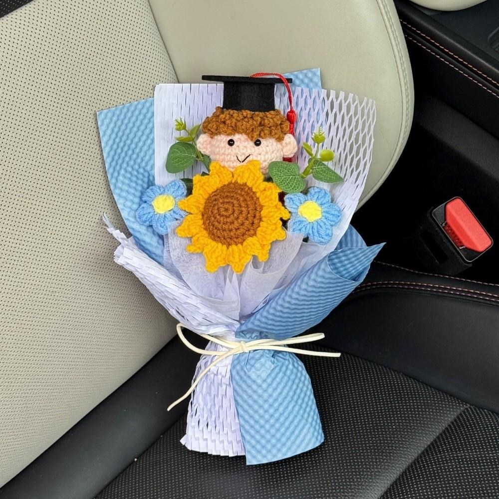 New Lovely Doll Crochet Flower Bouquet Handmade Cute Cartoon Woven Sunflower Creative Bouquet Graduation Gift