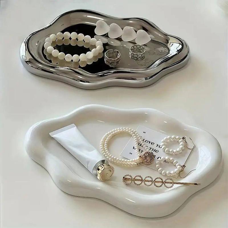 Bandeja Decorativa Irregular con Forma de Nube Acabado Pulido Espejo Liso Bandeja Organizadora de Joyas para Tocador Baño Entrada Decoración