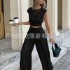 1116 European and American Style Temperament Fashion High Sense Sleeveless Vest Wide Leg Pants Set Niche Two-piece Set