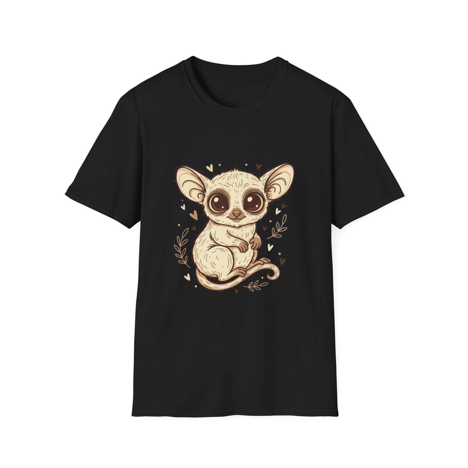 

Bushbaby Cute Illustrated Animal Black Tee Nature Graphic T-Shirt 4XL