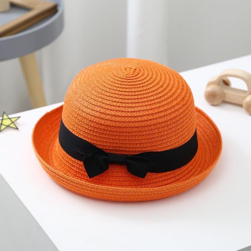 Fundă rotundă Pălărie de paie cu margine rulată Călărie de femeie pe plajă Protecție solară Pălărie de top pentru copii Pălărie cool de primăvară și vară