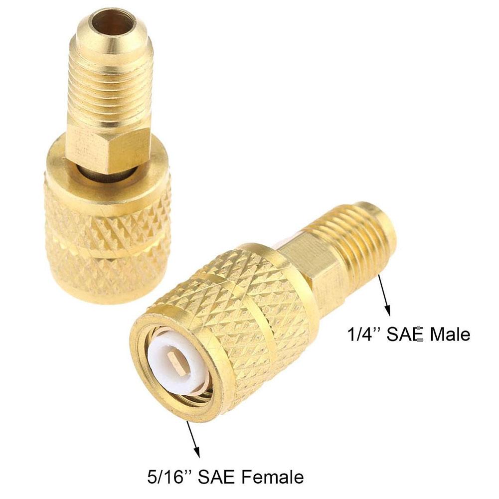 2Pcs AC Refrigerant Adapter SAE External Thread 1/4 Adapter To Charging Hose Pump Brass 5/16 SAE For R410 Valve System