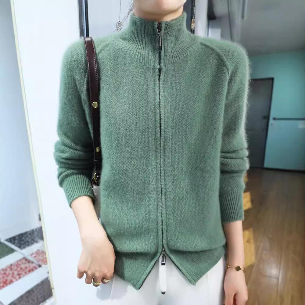 Stojací límeček na zip Pletený cardigan Dámská Krátká bunda Rolák Svetr Volné Topy pro volný čas