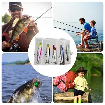 Fishing Lure 5pcs Sinking Pencil Lure with Storage Box Bass Fishing Tackle Saltwater Fish Bait Trolling Lure Fishing Accessory