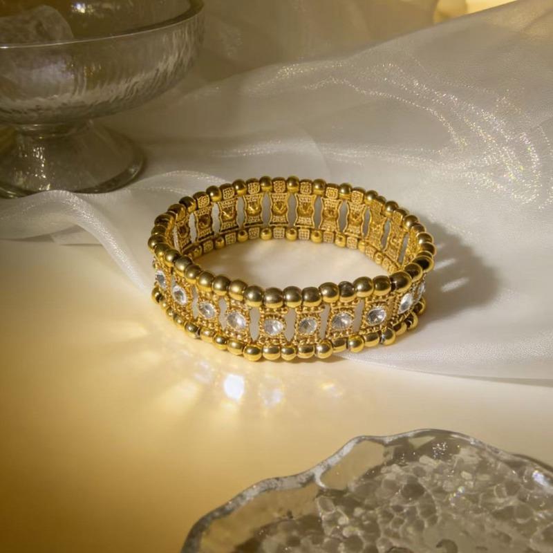 Meier Damen Armband Retro Strass Elastisch Breit