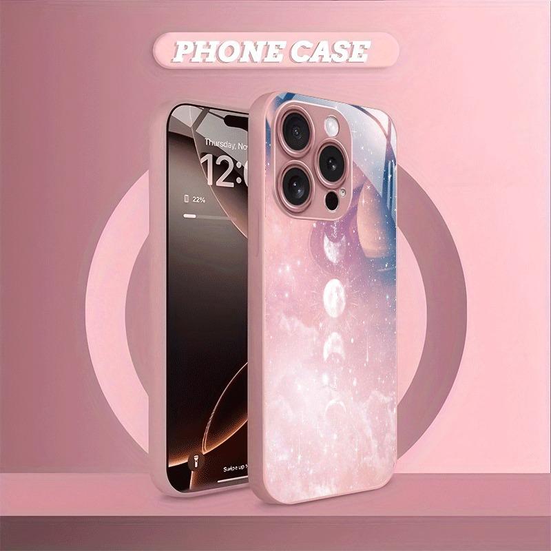 Full Moon Design Pattern Metallic Paint Glass Hard Phone Case For iPhone 11 12 13 14 15 16 17 Pro Max 15 Plus 17 Air 16E Cover