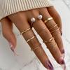 Vintage Gold Silver Color Geometric Rectangle Round Rings Set for Women Men Fashion Snake Sun Leaves Rings Jewelry Gift