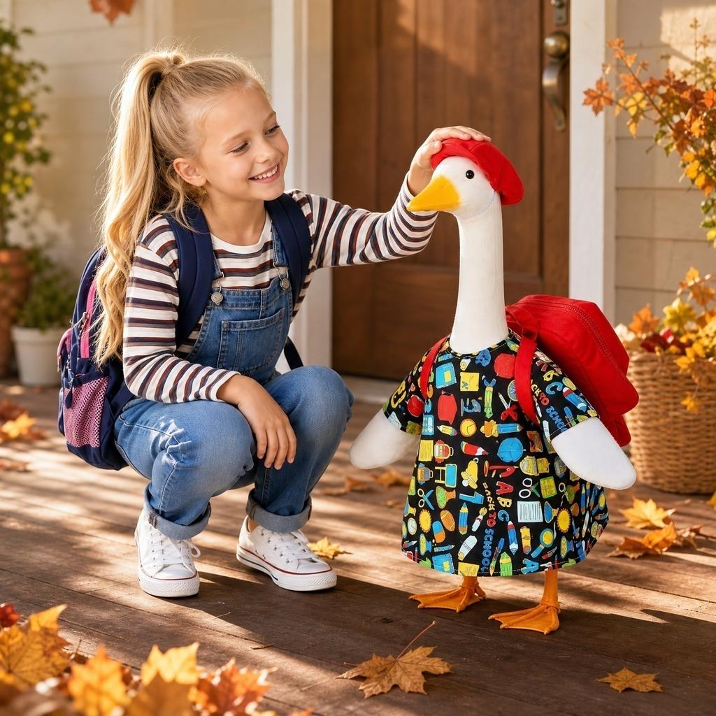 Set Vestito da Porcile con Cappello e Zaino con Stampa di Materiale Scolastico Costume Decorativo per Arredamento Stagionale della Casa