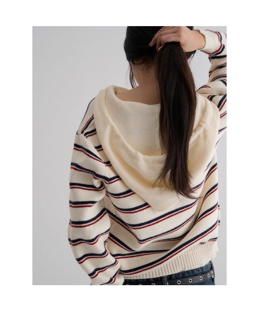 8SECONDS Striped Half-Zip Ivory