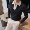 Trendmode Frühling Herbst Neue Pullover Herren Revers Halber Reißverschluss Kontrastfarbe Lässig Locker Langarm Überzieher Strickoberteile