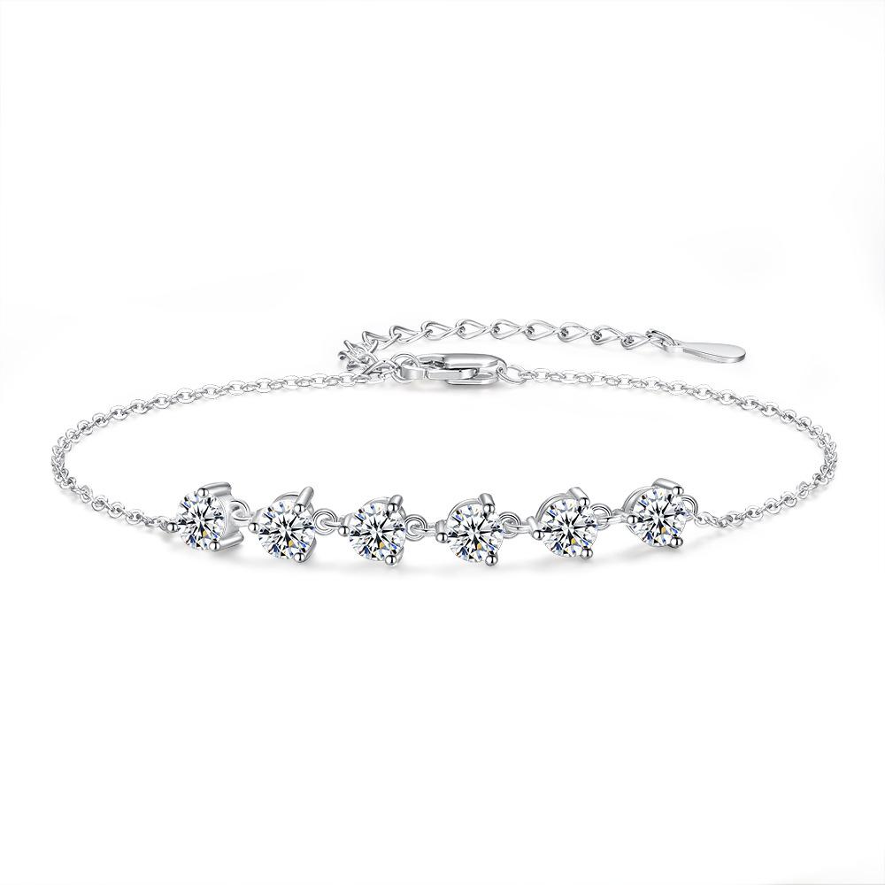 Simple Trendy Round Cut Vvs Gra Moissanite Adjustable Chain Bracelet 925 Sterling Silver Sparkling Design Jewelry For Women 925Silver