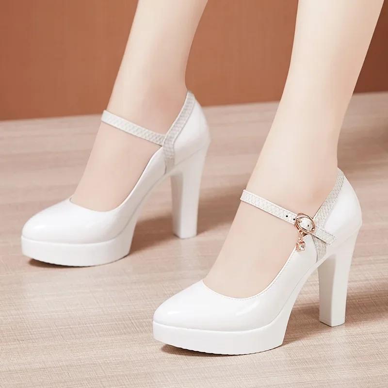8 10 13cm Small Size 32-43 Elegant Thick Bottom Platform Pumps Women 2025 Fall Block High Heels Shoes Dress Model Office Party