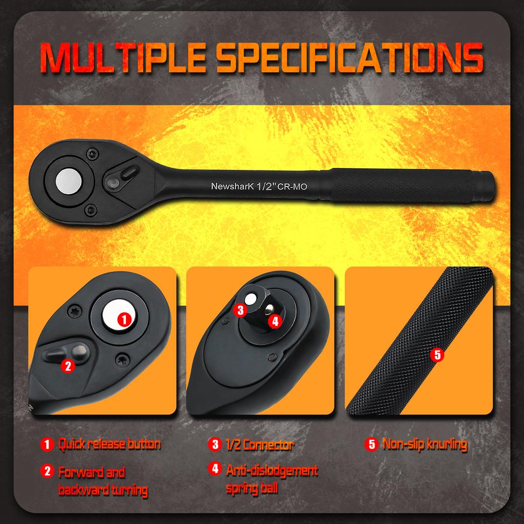 1/2"Impact Socket Set,30 Piece Shallow Impact Socket Kit Assortment, Includes Ratchet Handle and Impact Extension Bars, Automoti