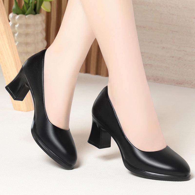 6cm 8cm Breathable Comfortable Soft Leather Shoes Women Platform Pumps 2025 Spring Block High Heels Shoes for Office Mom Work