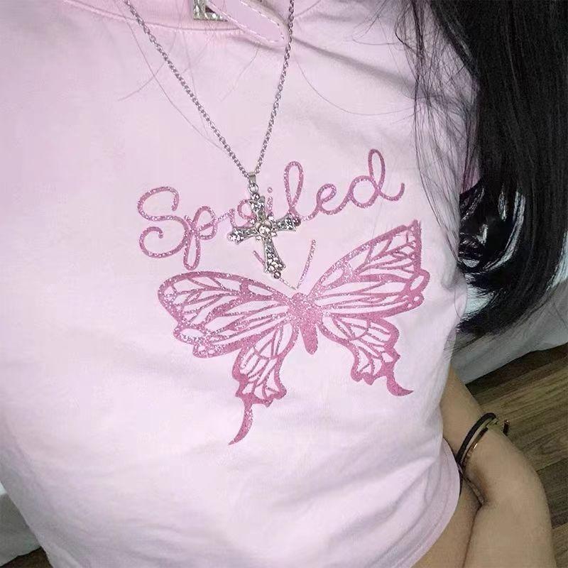 Gothic Y2K Crystal Zircon Cross Pendant Necklace for Women European and American Fashion Neck Chain Party Jewelry Birthday Gift