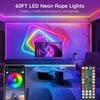 SINLEY Led Neon Rope Lights 60FT,Control with App/Remote,Flexible Led Rope Lights,Multiple Modes,IP68 Outdoor RGB Neon Lights Waterproof,Music Sync