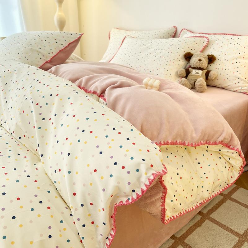 Class A Cotton Fall And Winter Warm Thickened Cotton Padded Milk Flannel 4-piece Cotton Padded Student Dormitory 3-piece Set