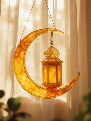 Islamitische Maan Ster Lantaarn Hangend Decor - Acryl Eid Mubarak Ornament voor Ramadan Kareem Moslim Festival Huis Raam Muur Decor