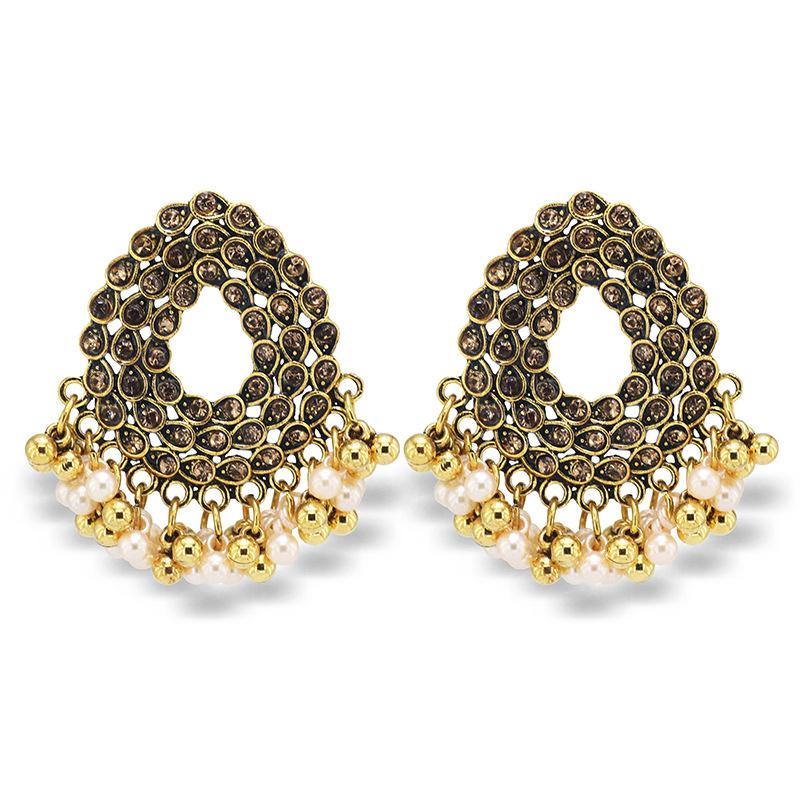 Hollow Pearl Tassels Inlaid with Diamonds Retro Folk Earrings Female Earrings Eid Al-Fitr Lasser Bairam