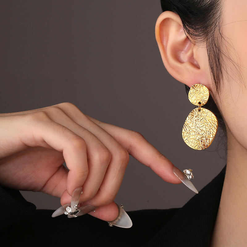 Retro Mottled Patterned Round Dangle Earrings for Women Ladies Temperament Elegant Gold Silver Color Stud Earrings Jewelry Gift